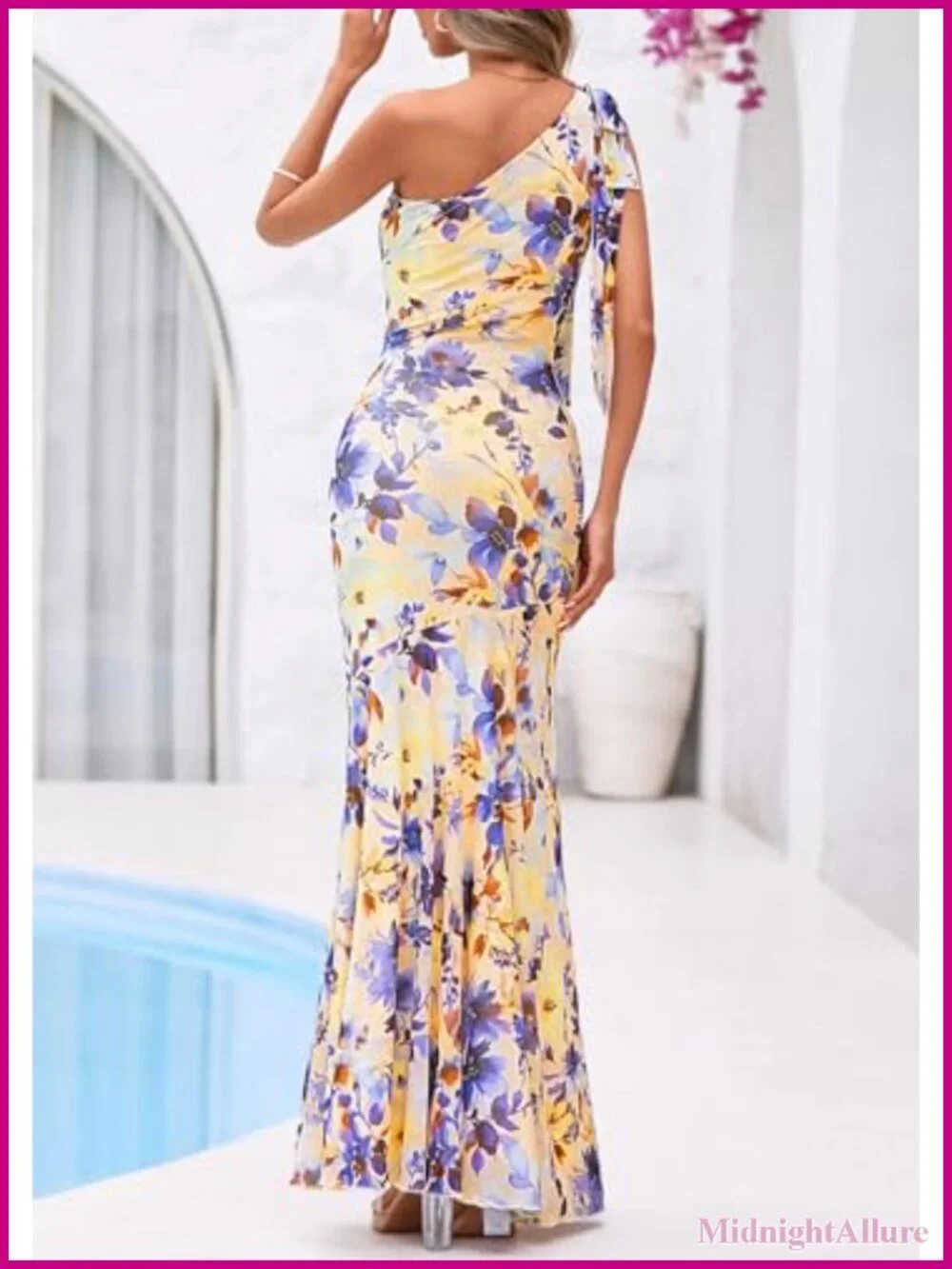Women's One Shoulder Sleeveless Mesh Bodycon Maxi Dress Floral Mermaid Summer